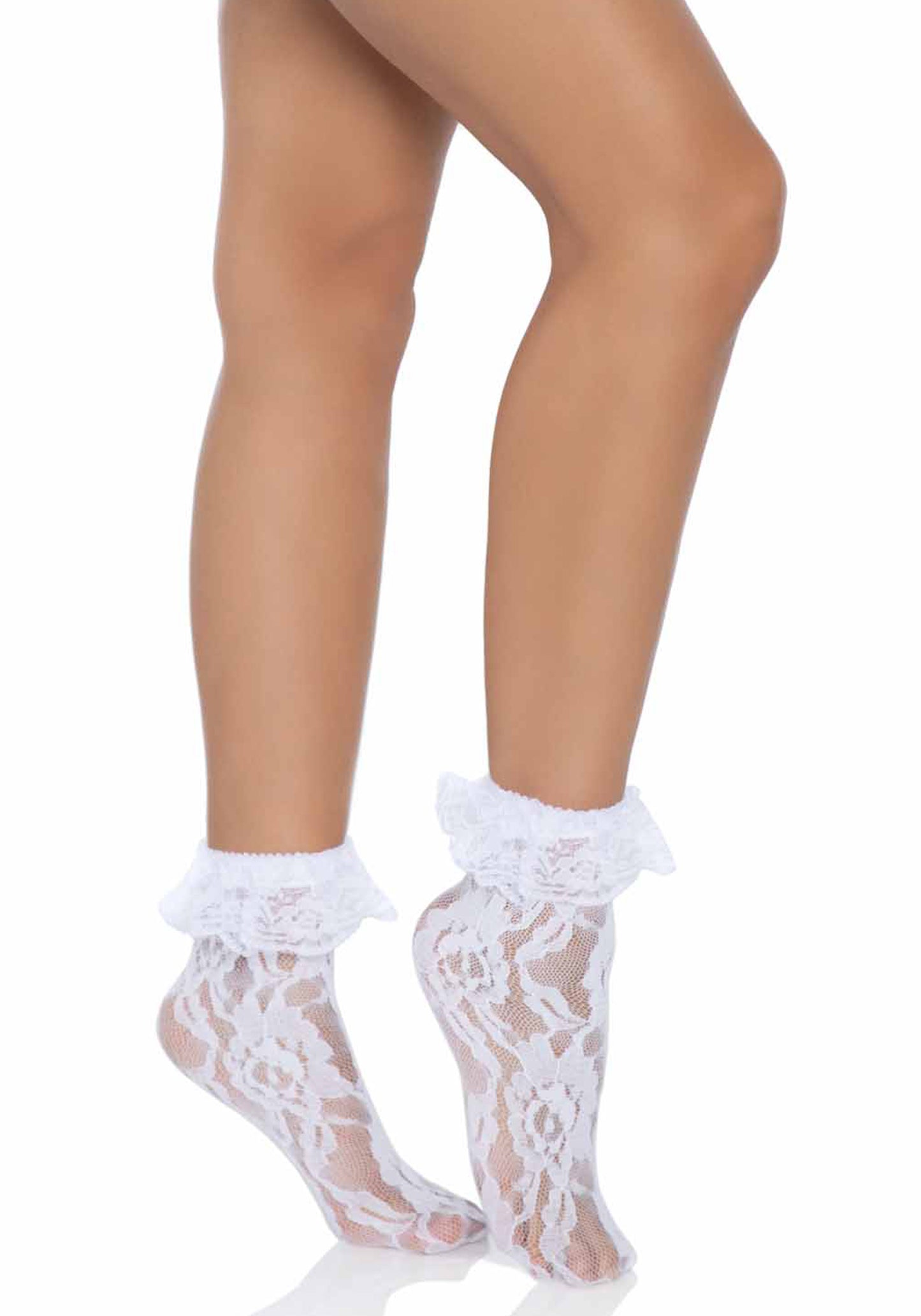 Leg Avenue 3030 Lace Anklet With Ruffle - white lace ankle socks with frilly cuff