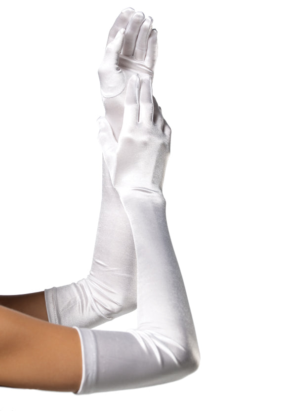 Leg Avenue 16B Extra Long Satin Gloves - White satin above the elbow length long gloves, perfect for the party season.