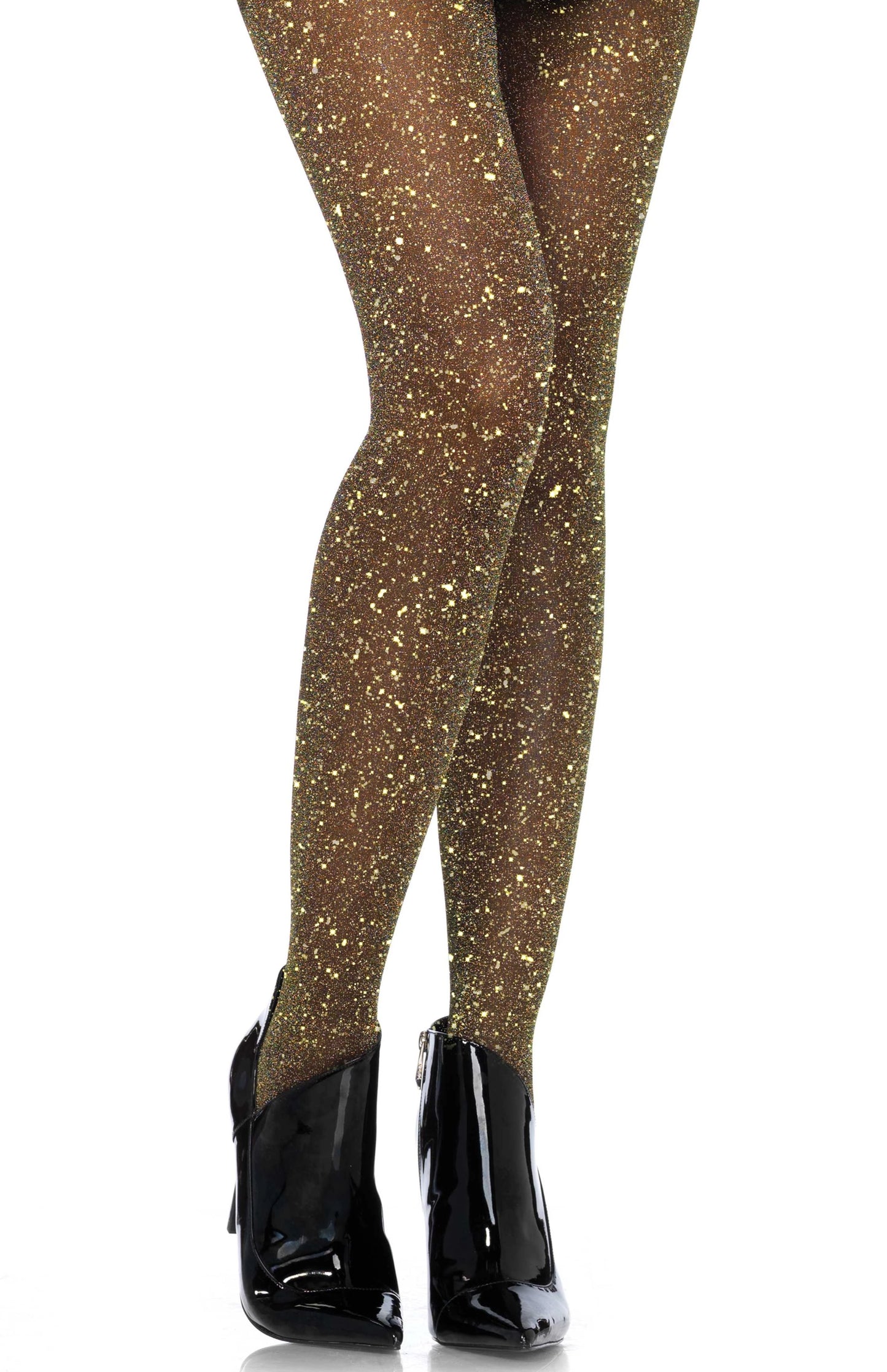 Leg Avenue 7130 Lurex sheer pantyhose - black and gold sparkly glitter tights