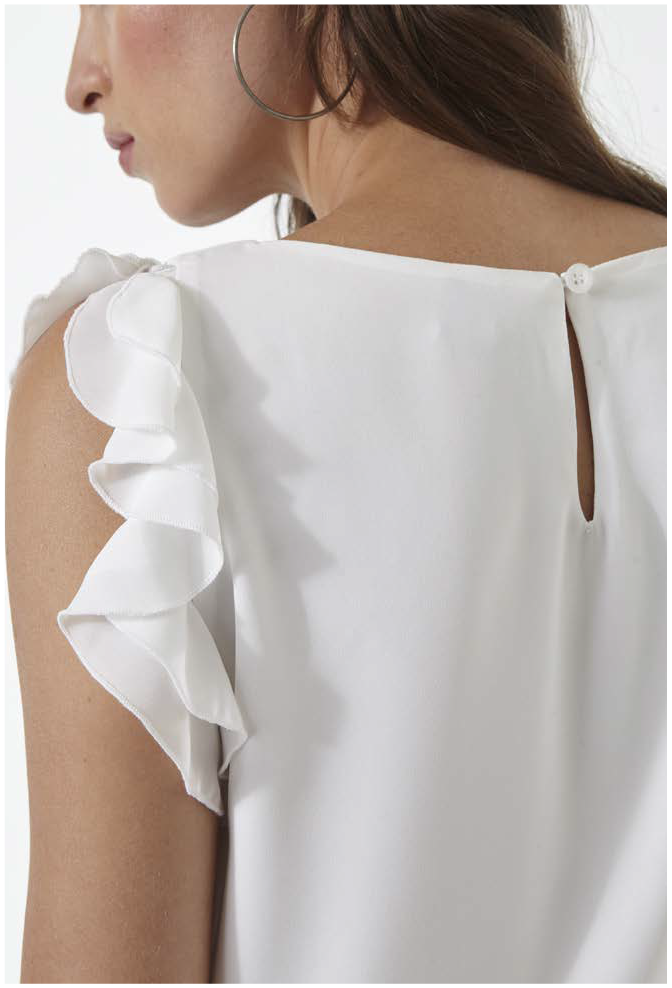 Omsa 3637 Camicia Smanicata Voulant - Light sleeveless round neck top with frills on the shoulder. Available in black and off white