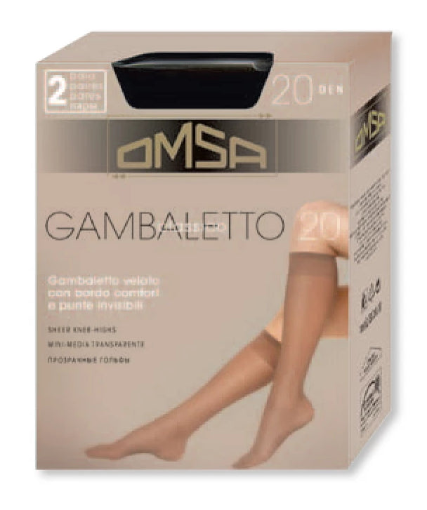 Omsa Gambaletto Classico - 20 denier sheer knee-high socks, available in black, grey, bronze and tan