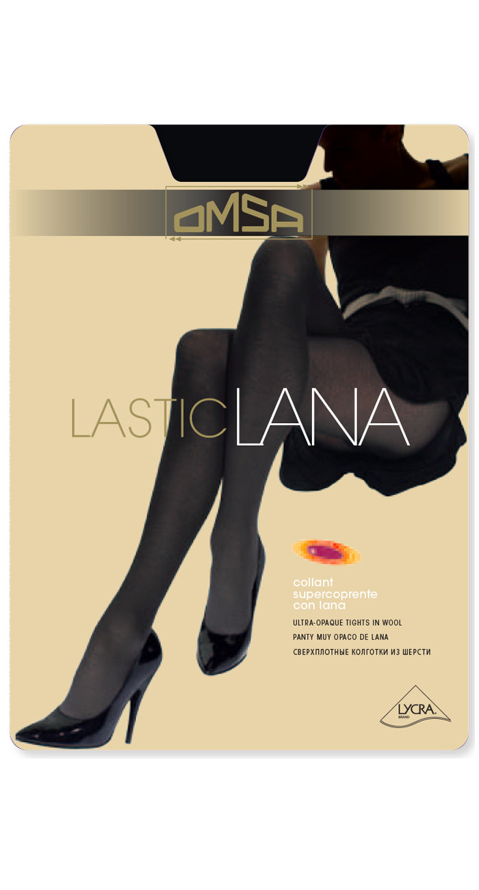 Omsa Lasticlana Collant - wool mix knitted winter tights in black, beige and grey
