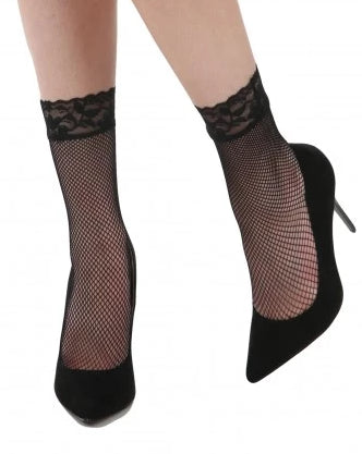 Pamela Mann - black lace trim cuff fishnet ankle socks