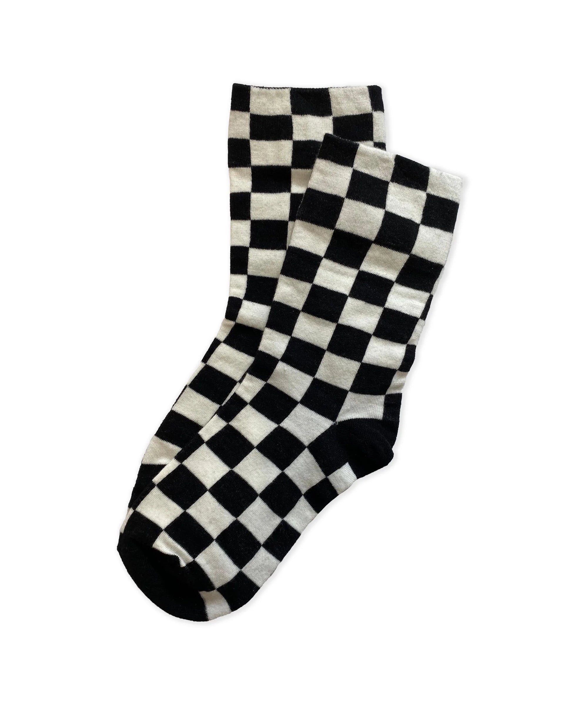 Pamela Mann Checkerboard Socks - Black and white chess board pattern cotton crew length ankle sock.