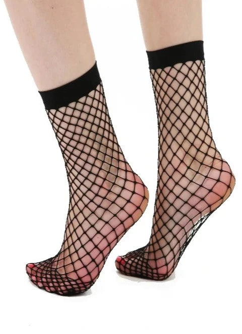 Pamela mann - Extra Large Net Ankle Socks - black wide fishnet socks