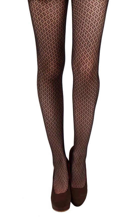 Pamela Mann Rombo Tights - Black fashion fishnet tights with a crochet style diamond pattern.