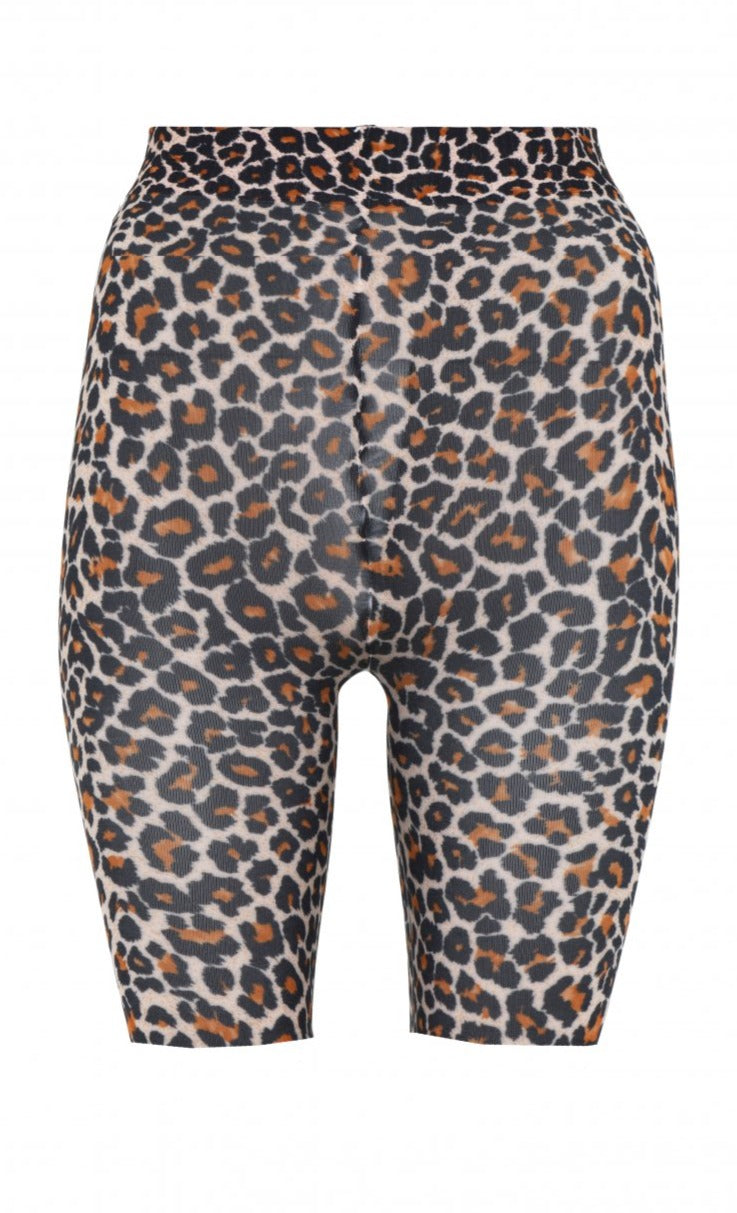 Sneaky Fox 18310 Leopard Shorts - Soft matte opaque knee length short tights with an all over animal print pattern.