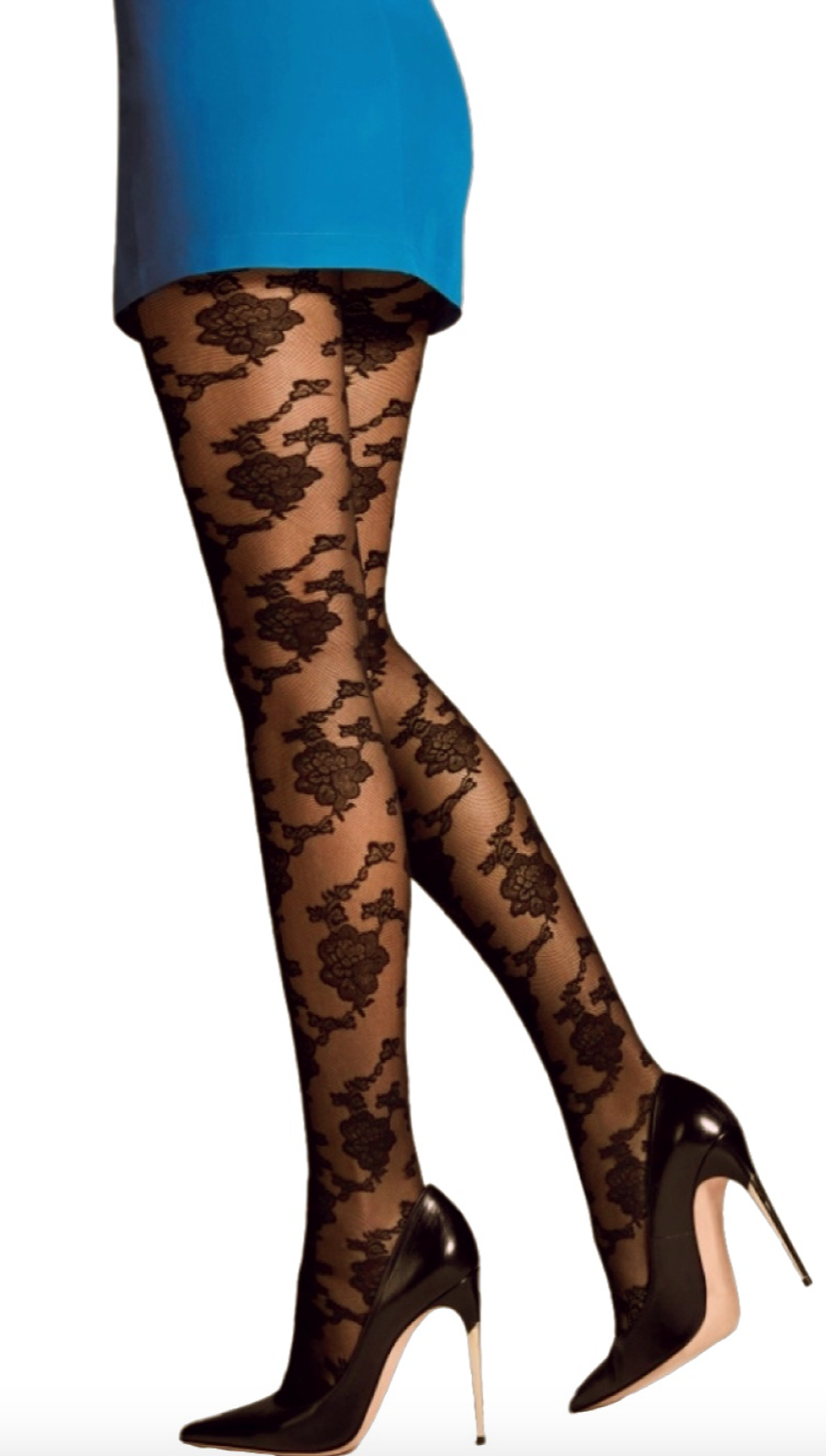 Omsa 3452 Winterlace Collant - floral lace fashion tights in brown
