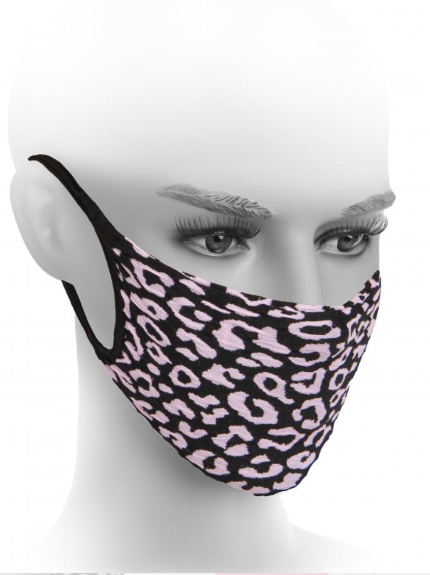 Fiore M0005 Leopard Print Hygiene Mask - black and pink face covering