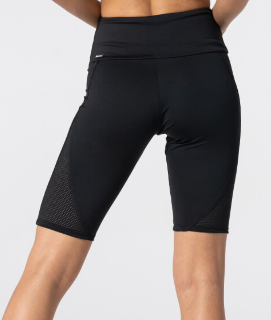 Carpatree Side Mesh Biker Shorts - Black high waisted bicycle shorts with a deep waist band and side mesh panelling. Made of strong stretch fabric composed of quick-drying and breathable polyester.