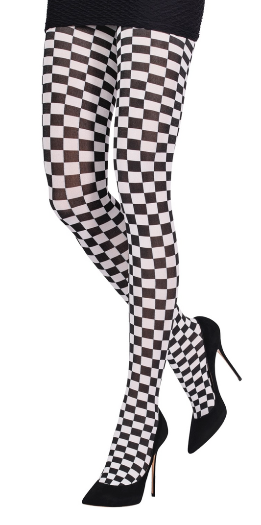Emilio Cavallini 5E08.1.53 Optical Checkered Tights - Black and white checkered chess board patterned opaque fashion tights