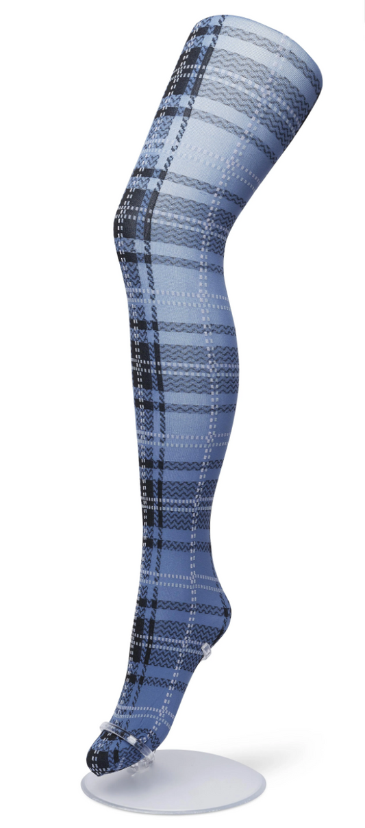 Bonnie Doon London Checks Tights - Opaque fashion tights with a woven tartan style pattern in blue, black and white.