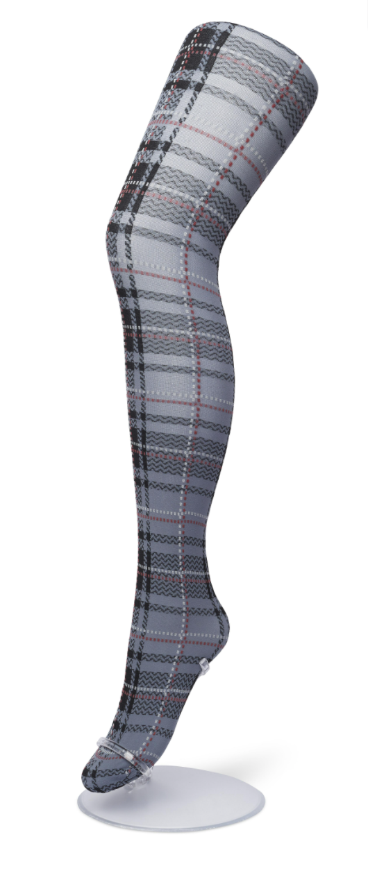Bonnie Doon London Checks Tights - Opaque fashion tights with a woven tartan style pattern in grey, black and wine.