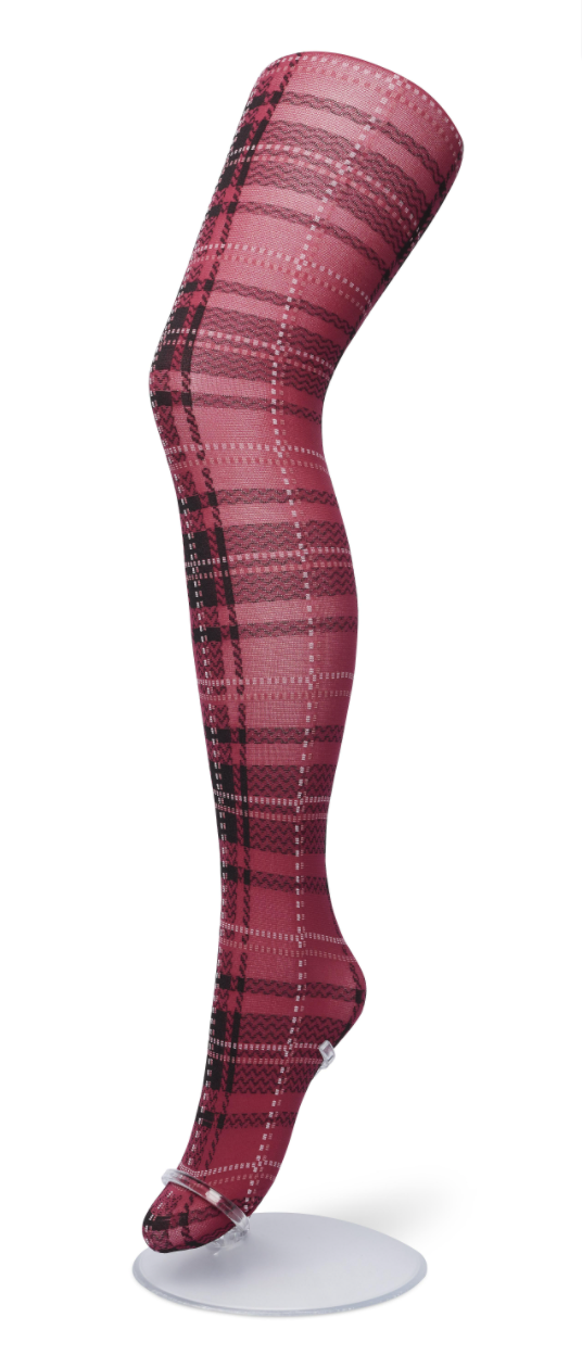 Bonnie Doon London Checks Tights - Opaque fashion tights with a woven tartan style pattern in wine red, black and white.
