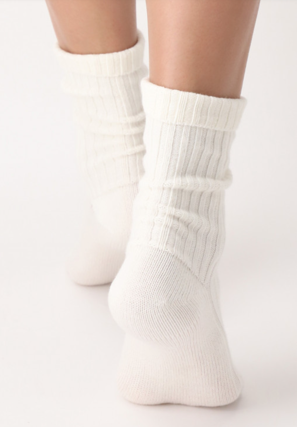 OroblÌ_ All Colors Bootie Sock - Ivory cream soft ribbed knitted cotton ankle socks with plain sole, shaped heel and turn down cuff.