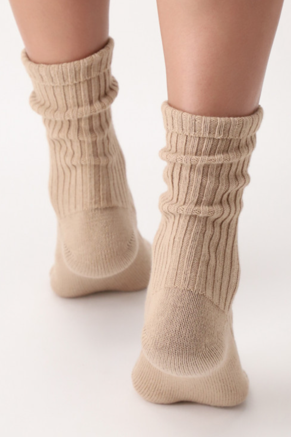 OroblÌ_ All Colors Bootie Sock - Beige soft ribbed knitted cotton ankle socks with plain sole, shaped heel and turn down cuff.