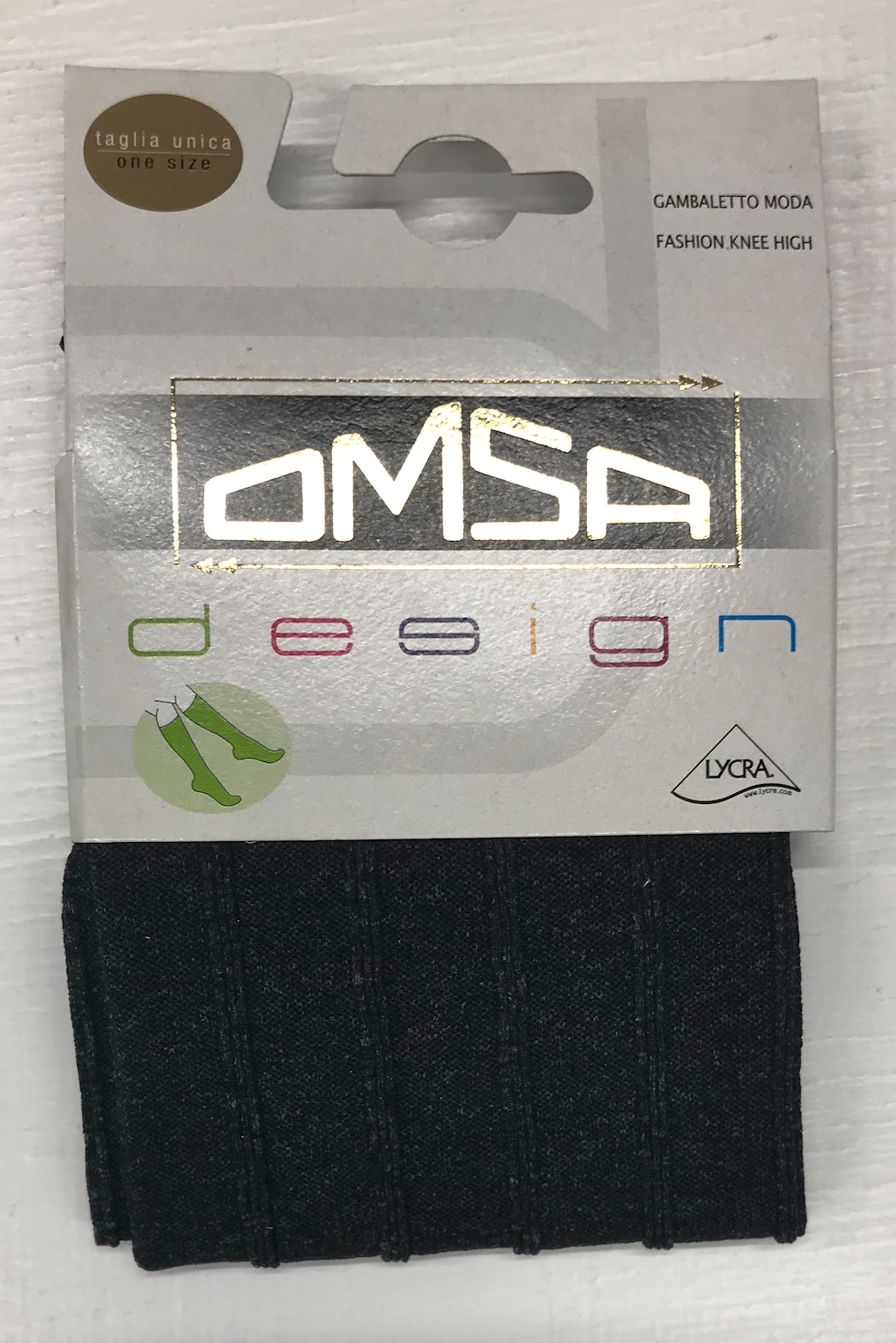 Omsa Oxford Gambaletto - Ultra opaque dark grey flecked ribbed fashion knee-high sock with an elasticated comfort cuff with scalloped edge.