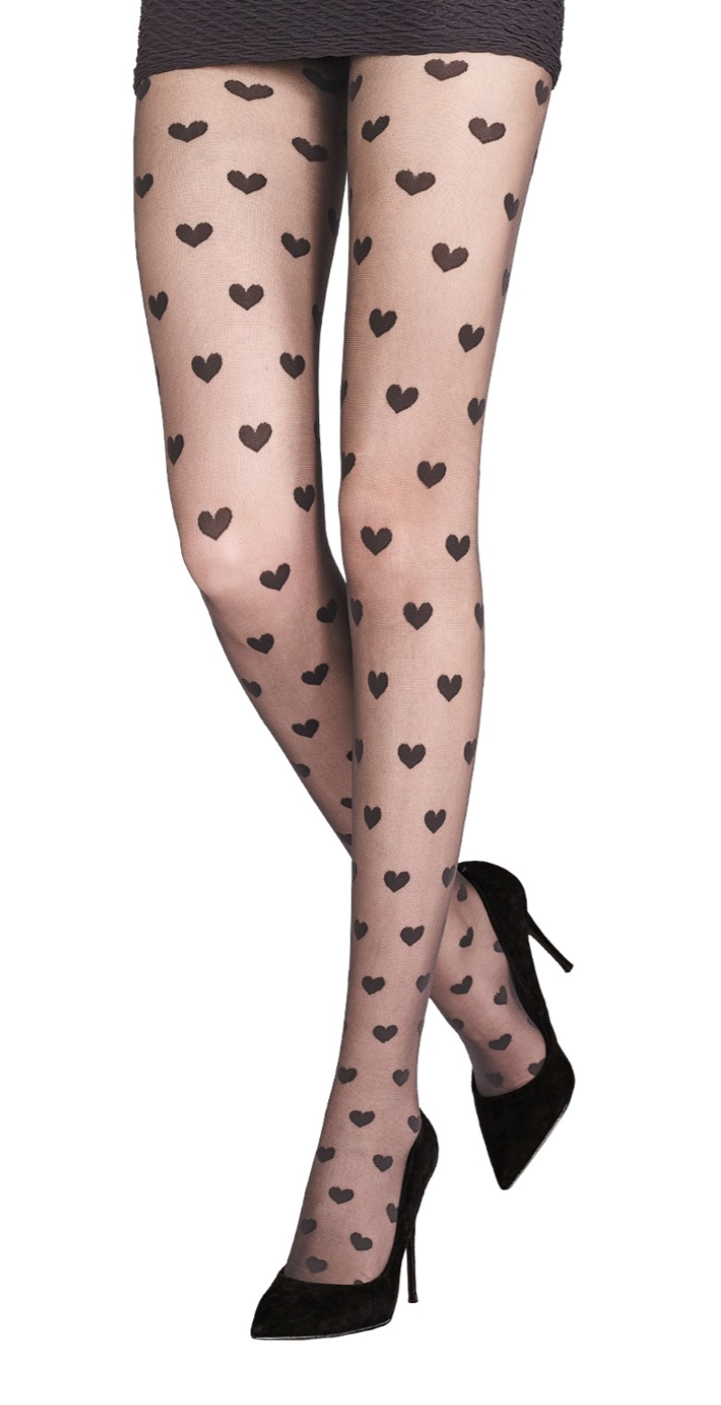 Emilio Cavallini Collant Love - Sheer black fashion tights with a woven all over hearts pattern.