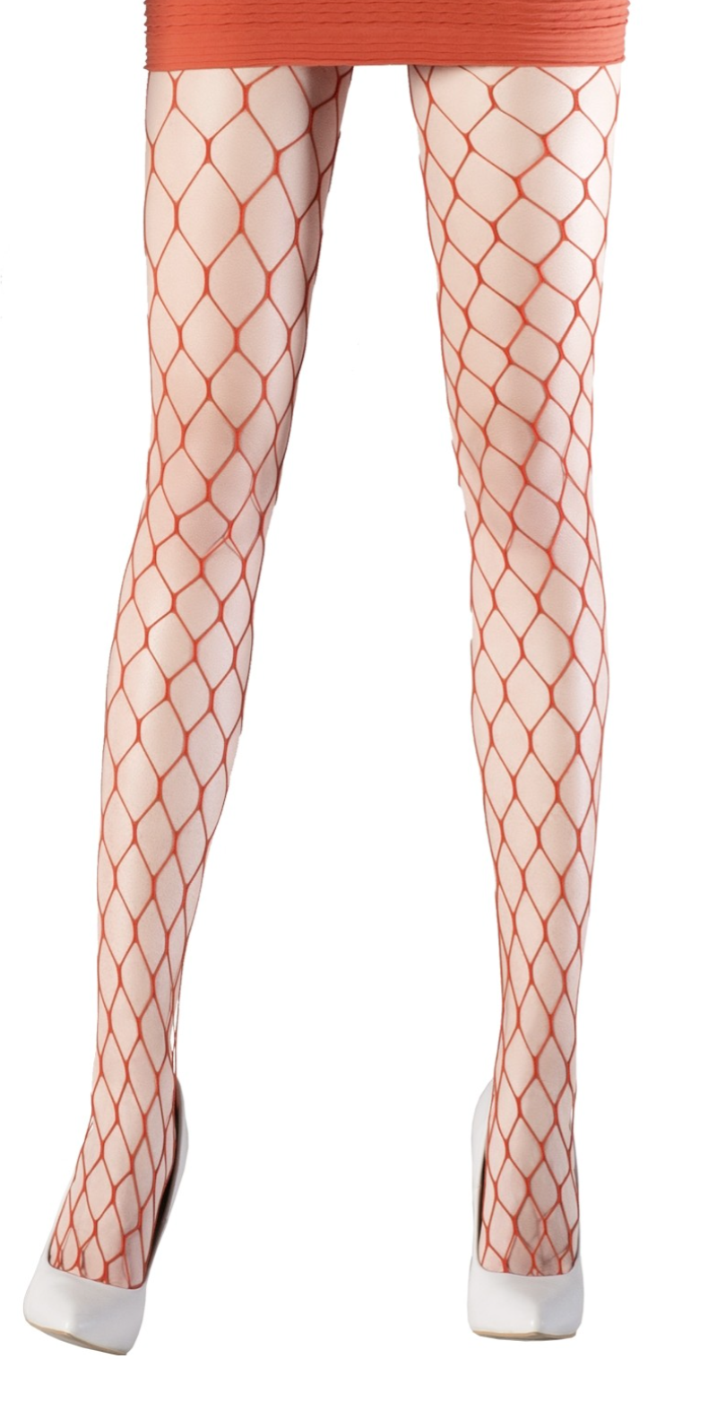 Emilio Cavallini Large Fishnet Tights - Extra wide orange fence fishnet tights with micro mesh toe.