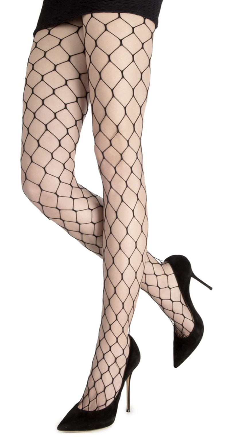 Emilio Cavallini Large Fishnet Tights - Extra wide black fence fishnet tights with micro mesh toe.