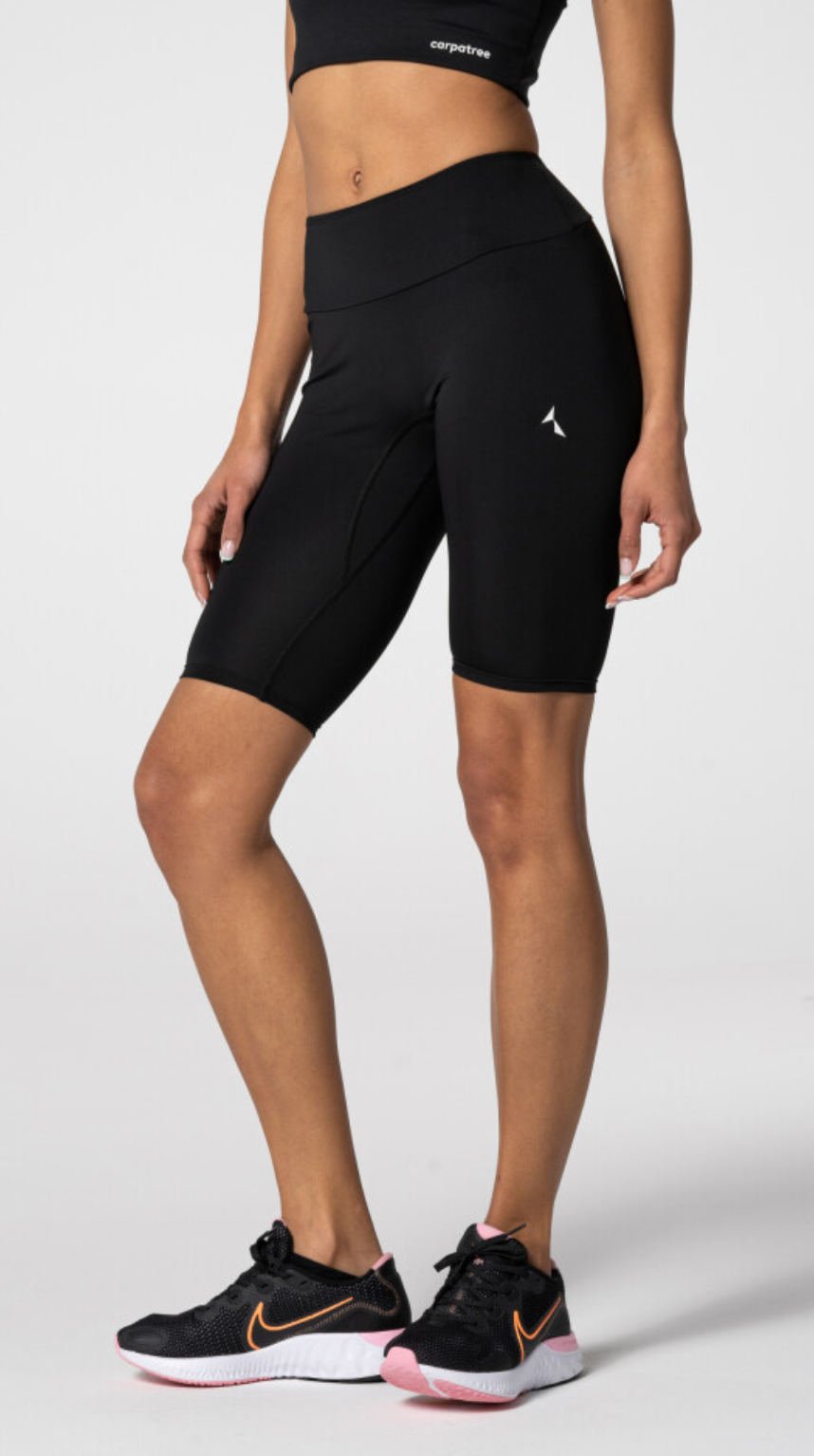 Carpatree Spark Biker Shorts - Black semi seamless biker sports with a high deep waistband and gusset. Made of soft and strong quick-drying breathable fabric, letting you train effectively and comfortably.