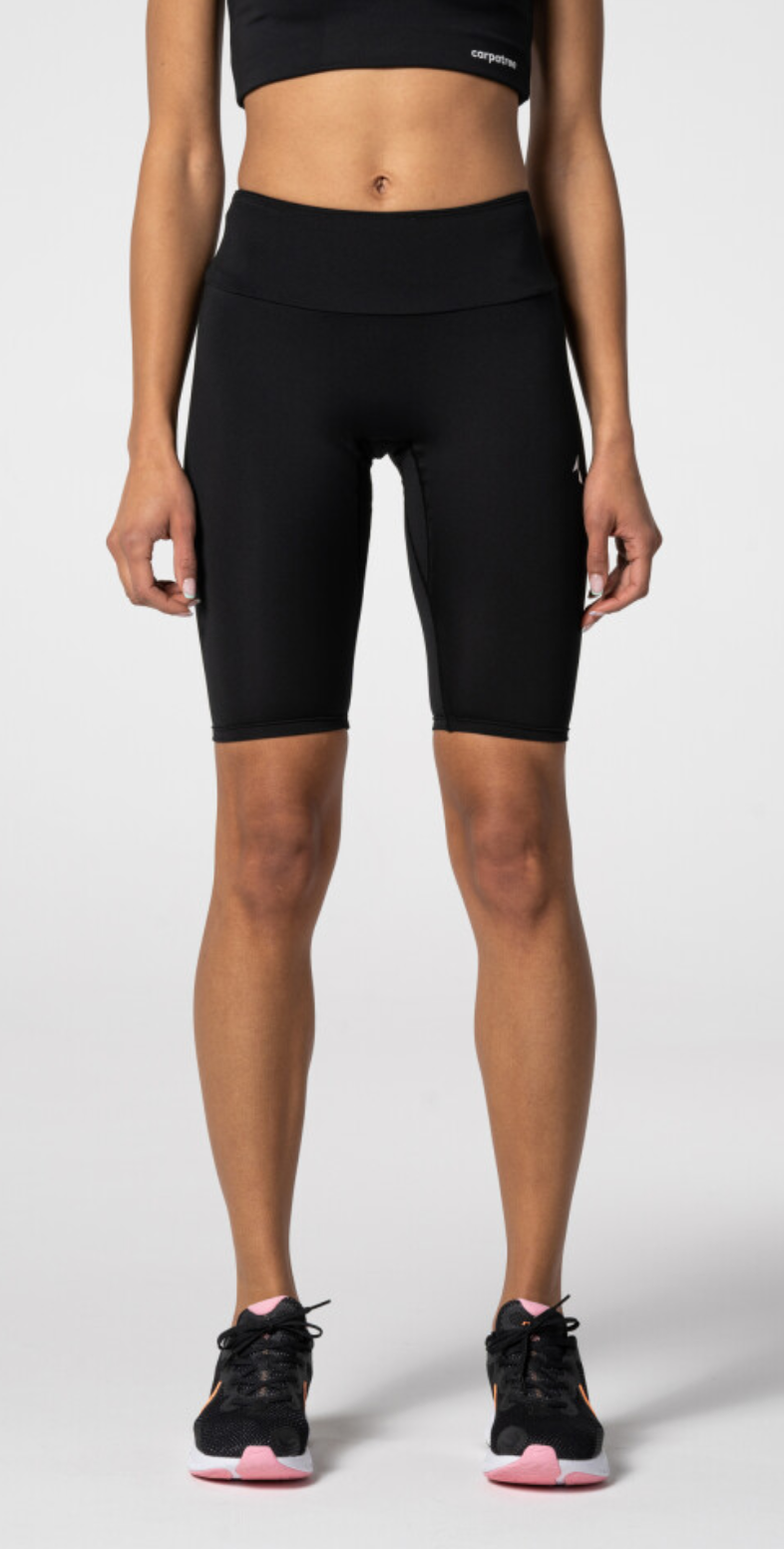 Carpatree Spark Biker Shorts - Black semi seamless biker sports with a high deep waistband and gusset. Made of soft and strong quick-drying breathable fabric, letting you train effectively and comfortably.