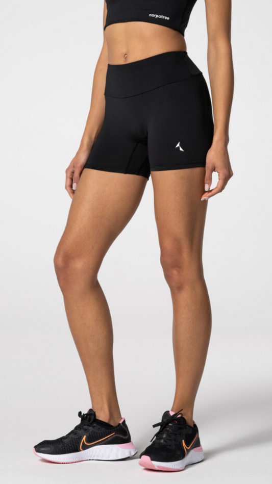 Carpatree Spark Shorts - Black semi seamless boxer style sports shorts with a high deep waistband and gusset. Made of soft and strong quick-drying breathable fabric, letting you train effectively and comfortably.
