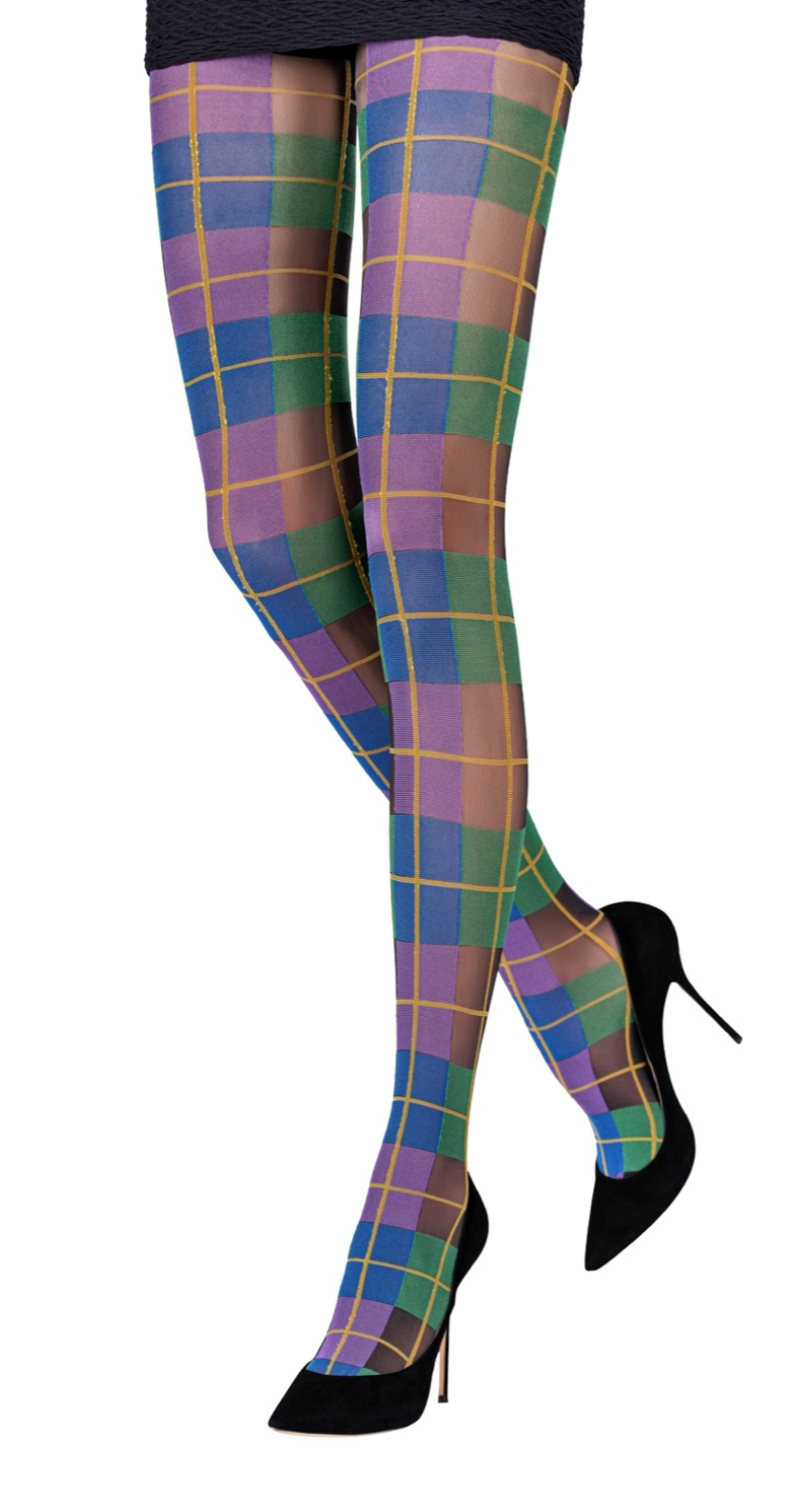 Emilio Cavallini Classic Tartan Tights - Semi opaque fashion tights with a colourful plaid style pattern in purple, blue, green and yellow.