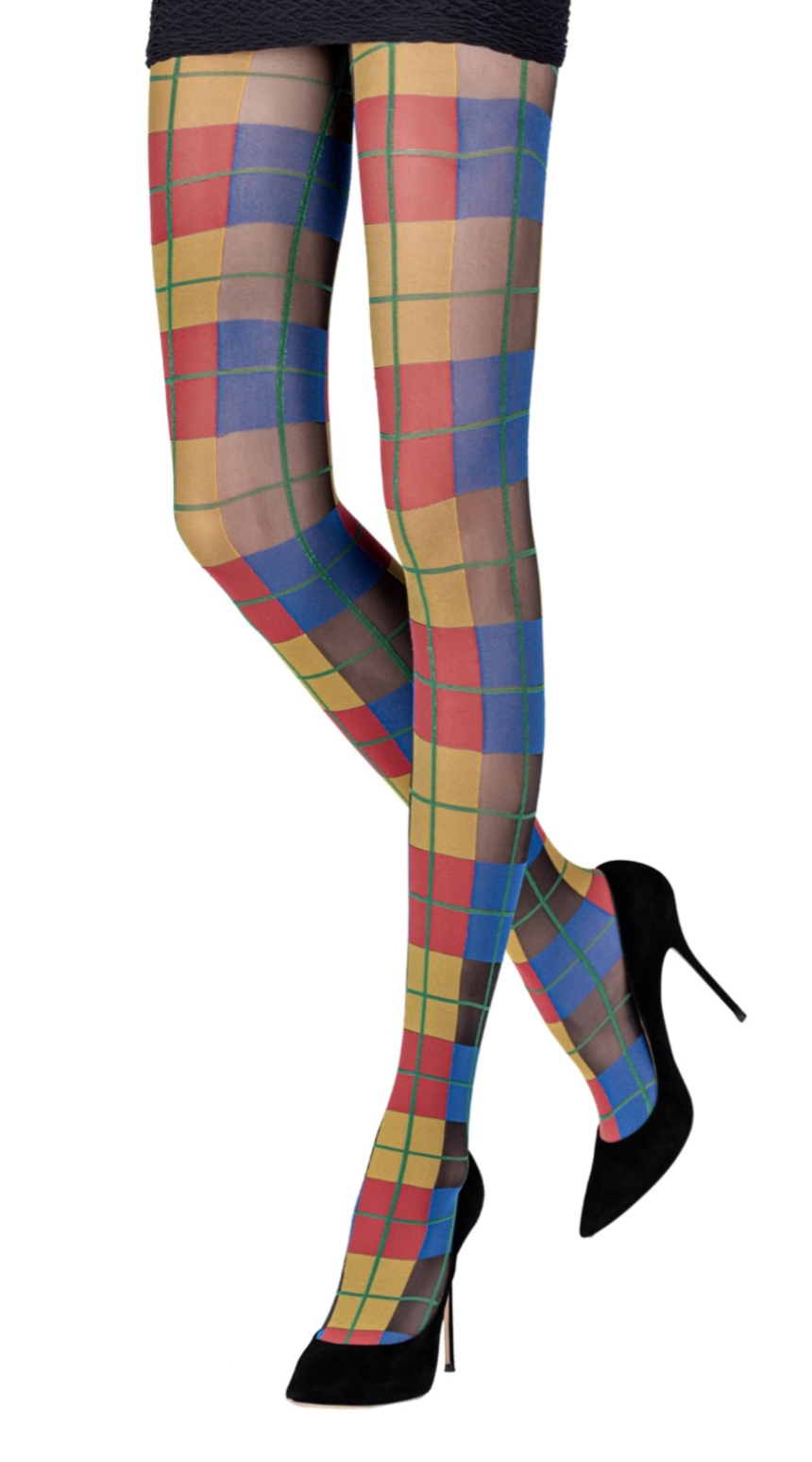 Emilio Cavallini Classic Tartan Tights - Semi opaque fashion tights with a colourful plaid style pattern in red, blue, green and yellow.