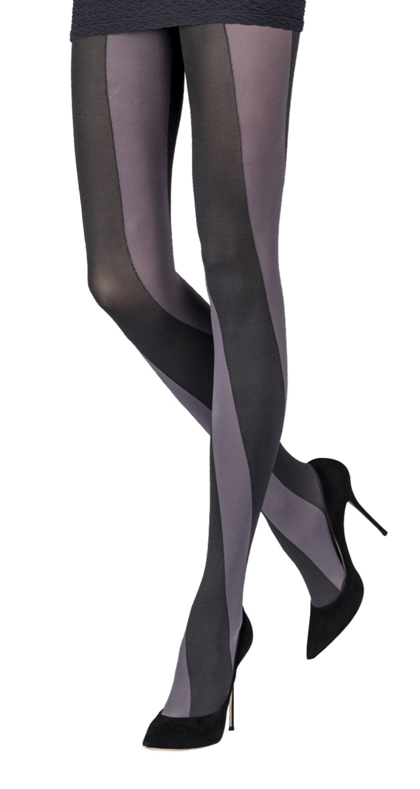 Emilio Cavallini Double Spiral Tights - Ultra opaque fashion tights with a large spiral stripe pattern in black and grey.