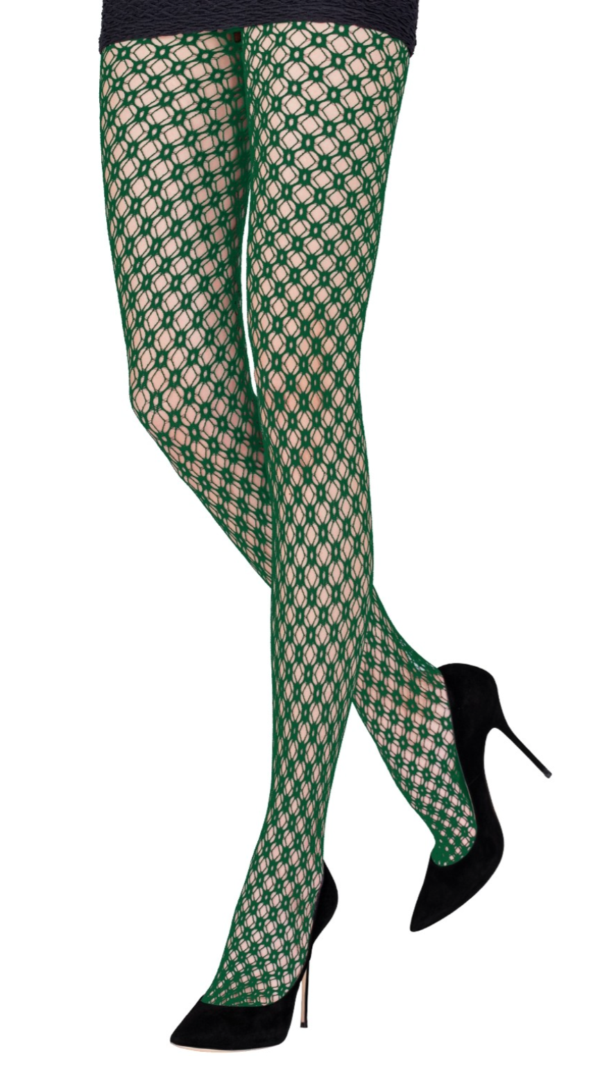 Emilio Cavallini Prism Net Tights - Green openwork geometric diamond style fashion tights.