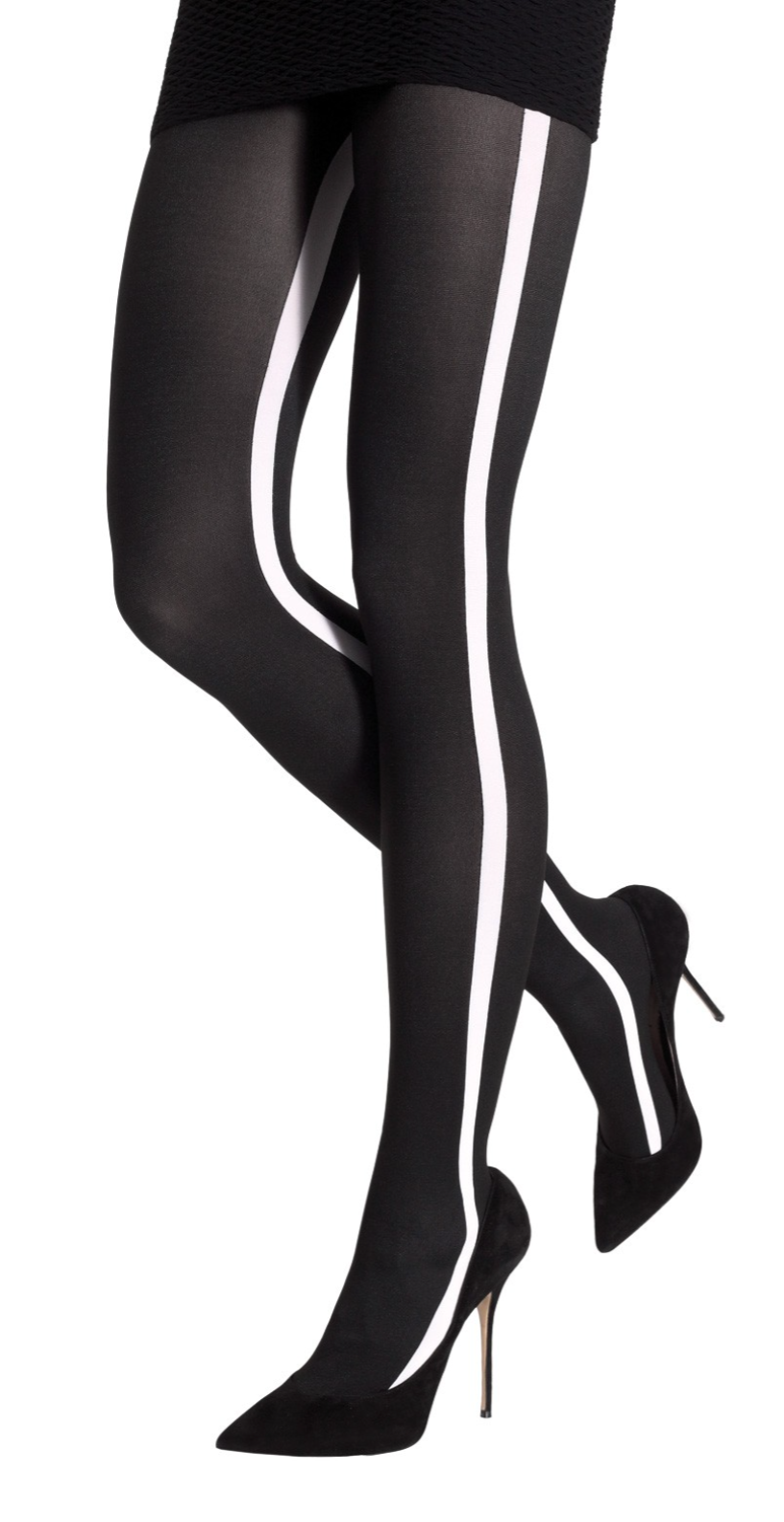 Emilio Cavallini Sport Band Tights - Black opaque fashion tights with a white side sports style stripe.