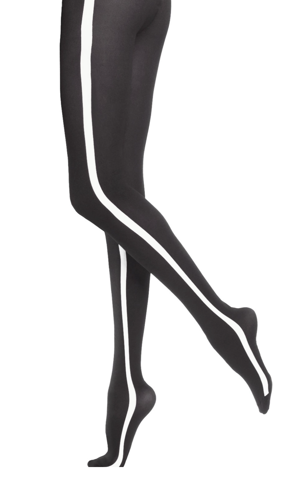 Emilio Cavallini Sport Band Tights - Black opaque fashion tights with a white side sports style stripe.