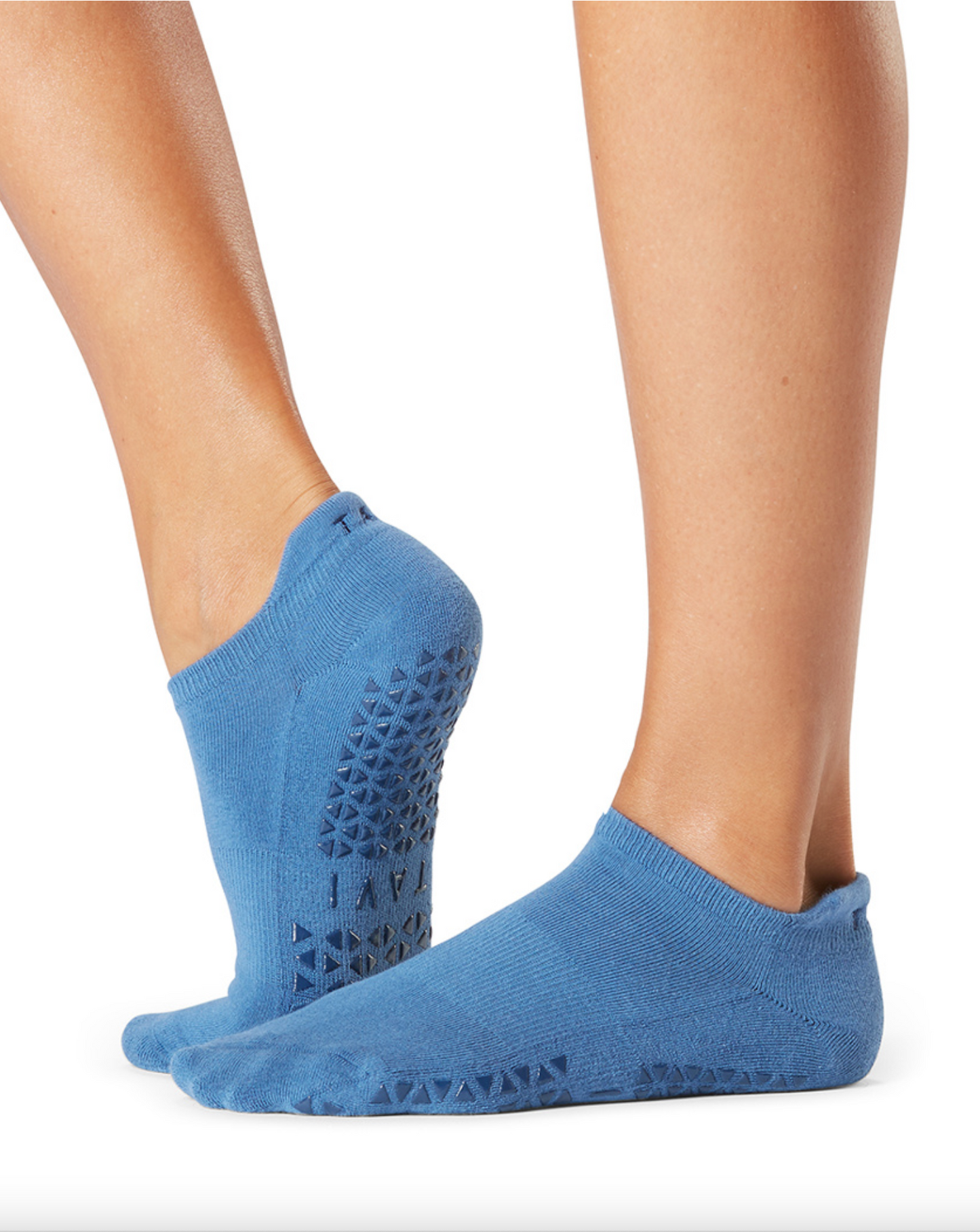 TaviNoir Savvy - sapphire blue low ankle cotton yoga and pilates socks with gripper sole.