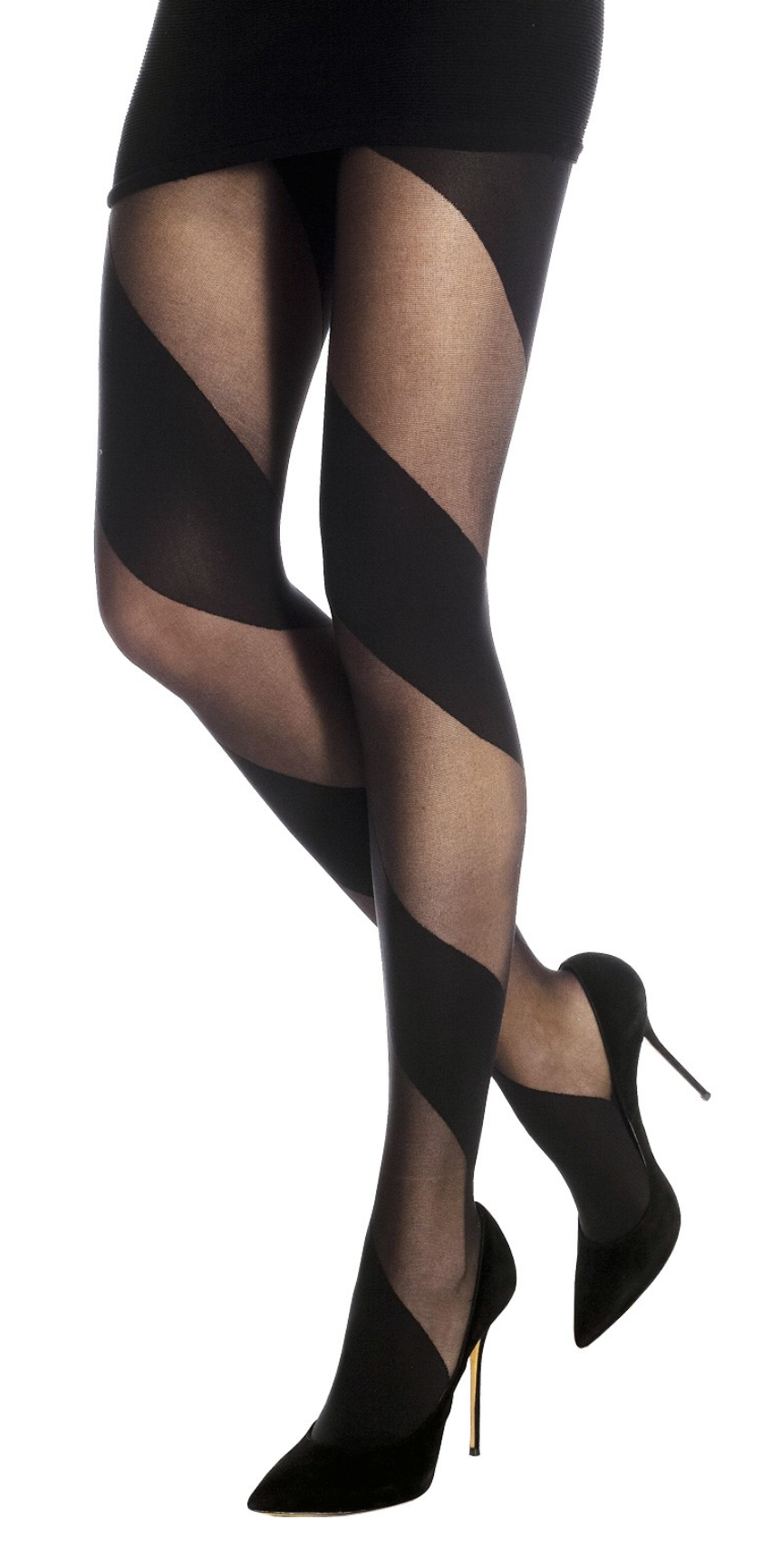 Emilio Cavallini Large Spiral Tights - black diagonal striped tights that swirl around the leg