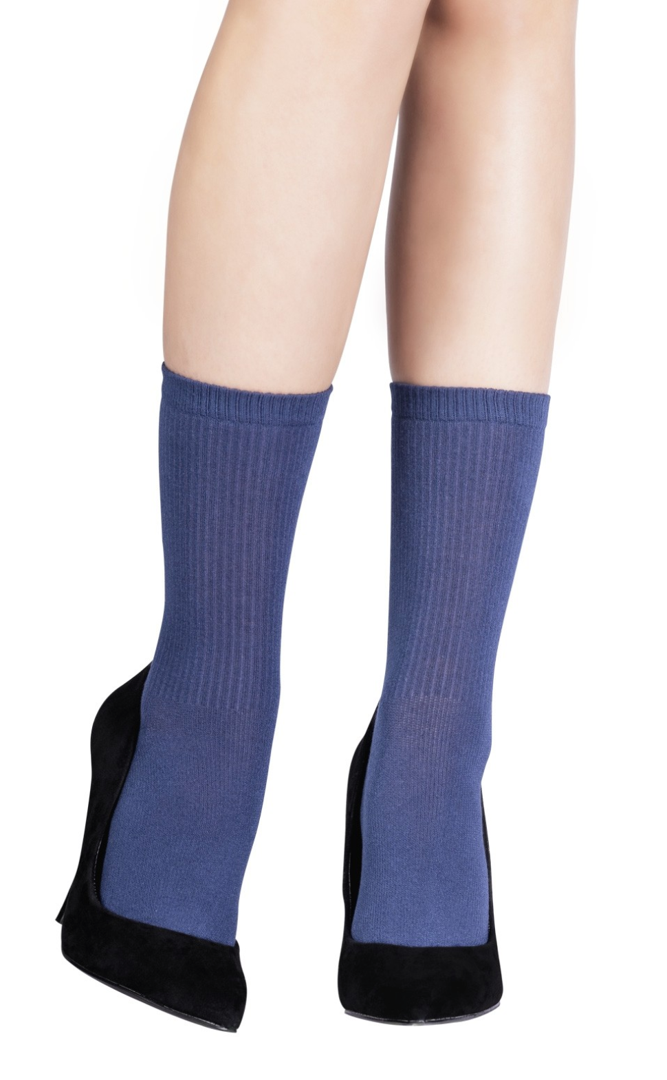 Emilio Cavallini Ribbed Viscose/Cashmere Ankle Socks - soft and warm thermal Winter knitted socks in navy