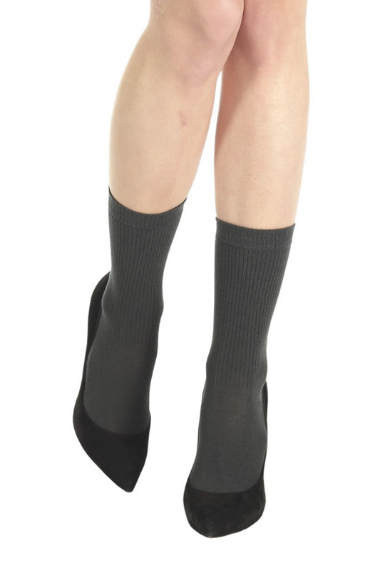 Emilio Cavallini Ribbed Viscose/Cashmere Ankle Socks - soft and warm thermal Winter knitted socks in grey