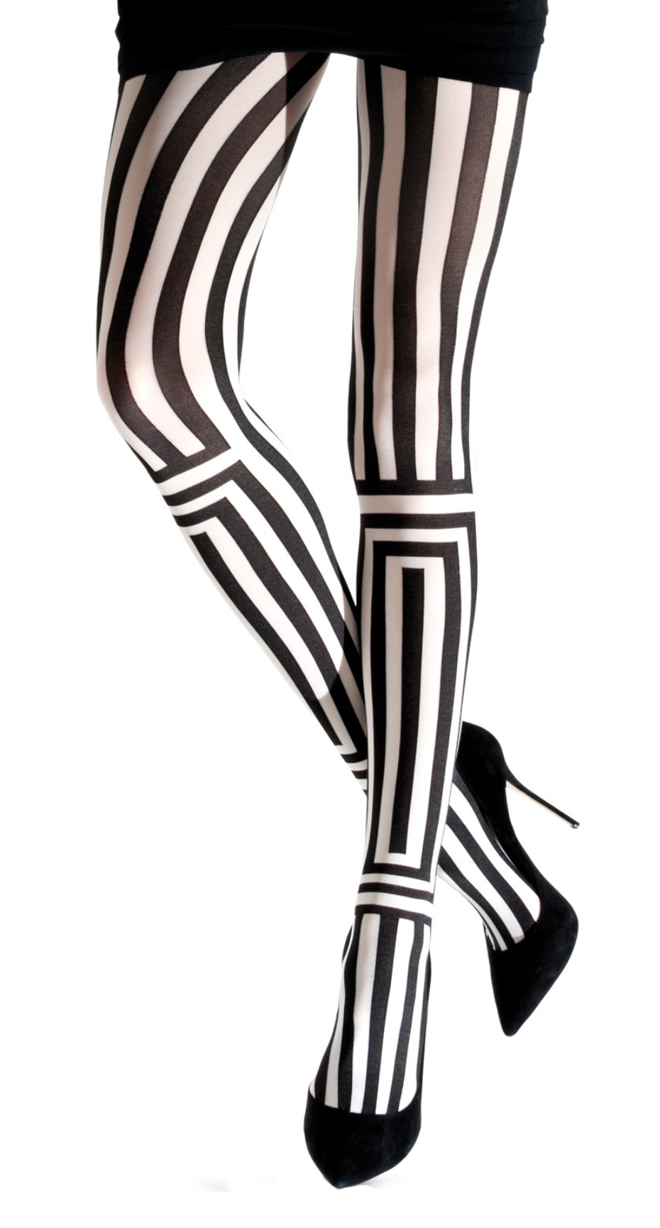 Emilio Cavallini Two Toned Optica Tights - black and white geometric striped tights