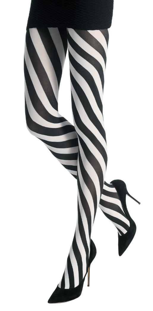 Emilio Cavallini Two Toned Spiral Tights - black and white diagonal striped tights