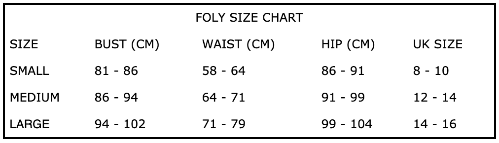 Foly Lingerie Size Chart