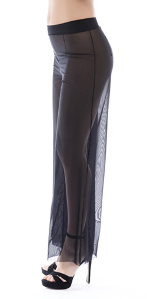 Foly 2307 Michelle Panta - black sheer tulle mesh wide leg palazzo trousers