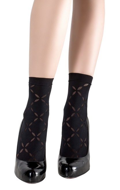 Emilio Cavallini 5C32.5.52 Soft Diamond Sock - black opaque fashion ankle socks with sheer diamond pattern