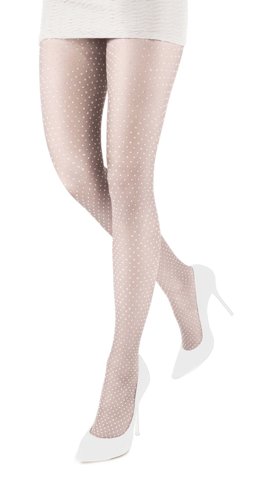 Emilio Cavallini 5619.1.88 All Over Dot Tights - white micro mesh fashion tights with polka dot spot pattern
