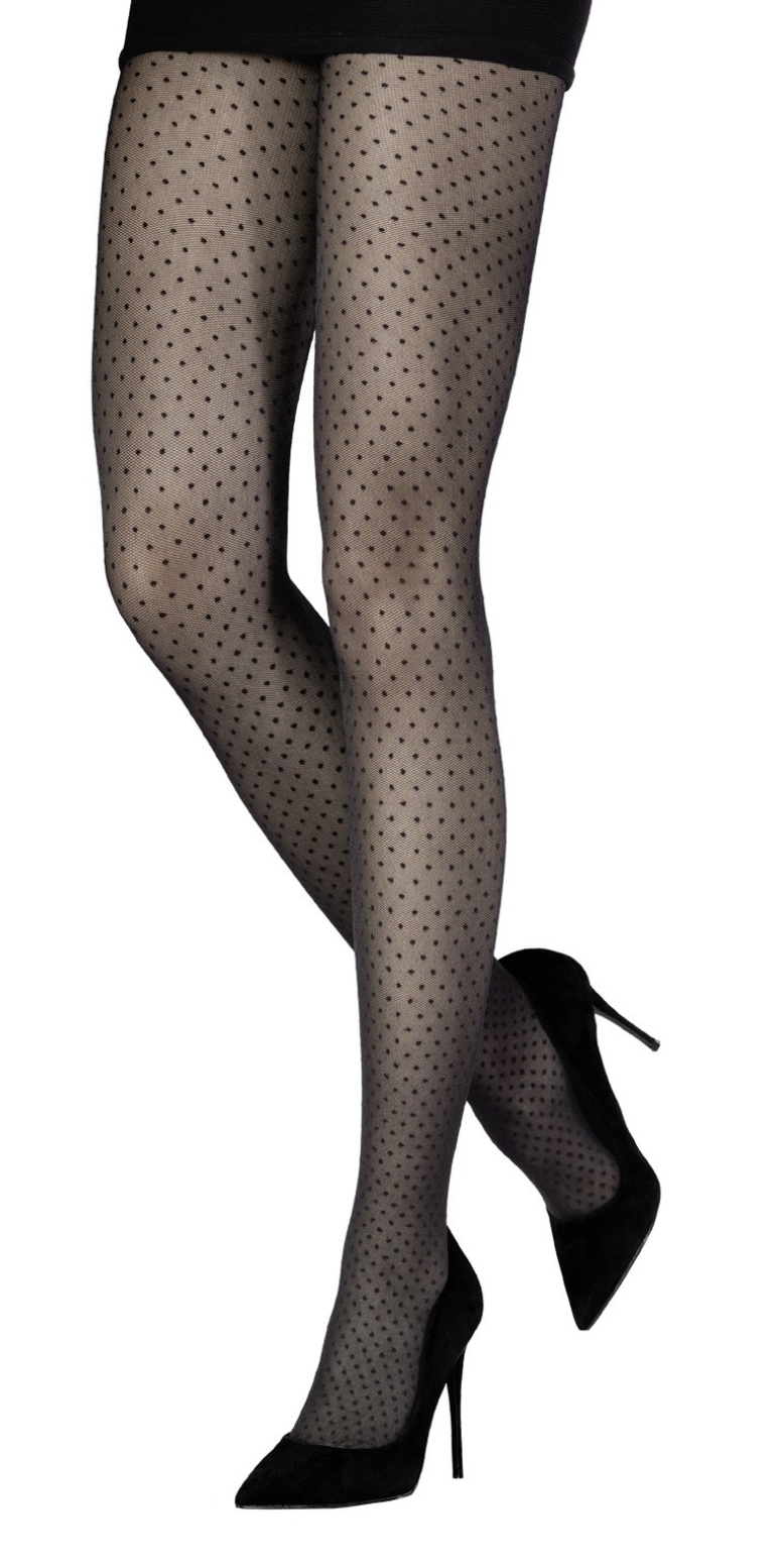 Emilio Cavallini 5619.1.88 All Over Dot Tights - black micro mesh fashion tights with polka dot spot pattern