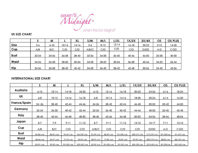 Seven 'Til Midnight - Size Chart