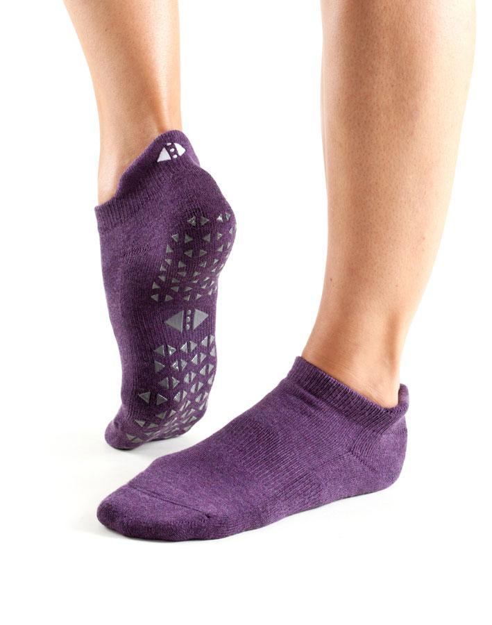 TaviNoir Savvy - purple low ankle cotton yoga and pilates socks with gripper sole.