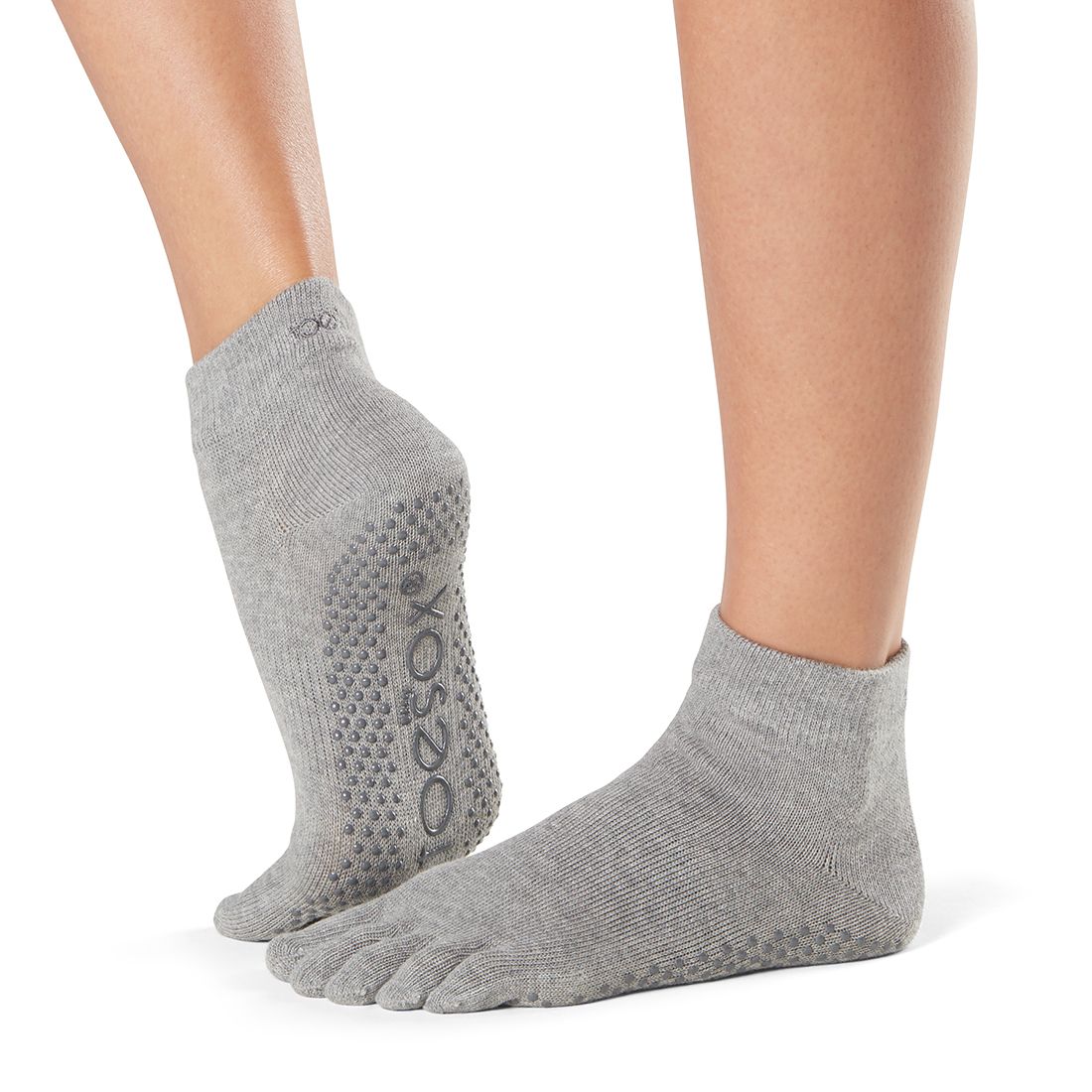 ToeSox Full Toe Ankle Socks - light heather grey toe socks for yoga and pilates