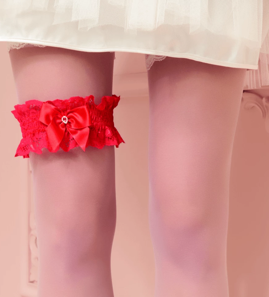 Trasparenze Tono Su Tono - lace leg garter with satin bow in red, ivory and white, perfect bridal legwear 