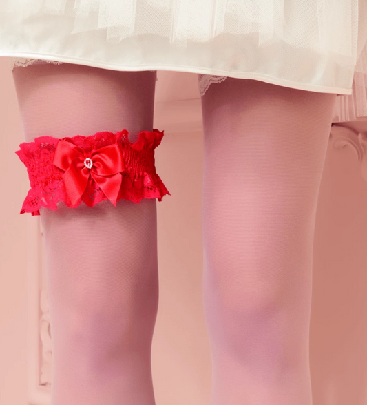 Trasparenze Tono Su Tono - lace leg garter with satin bow in red, ivory and white, perfect bridal legwear