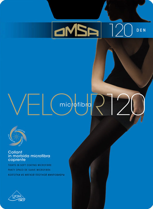 Omsa Velour 120 Collant - Ultra opaque matte tights in soft microfibre, available in black and grey